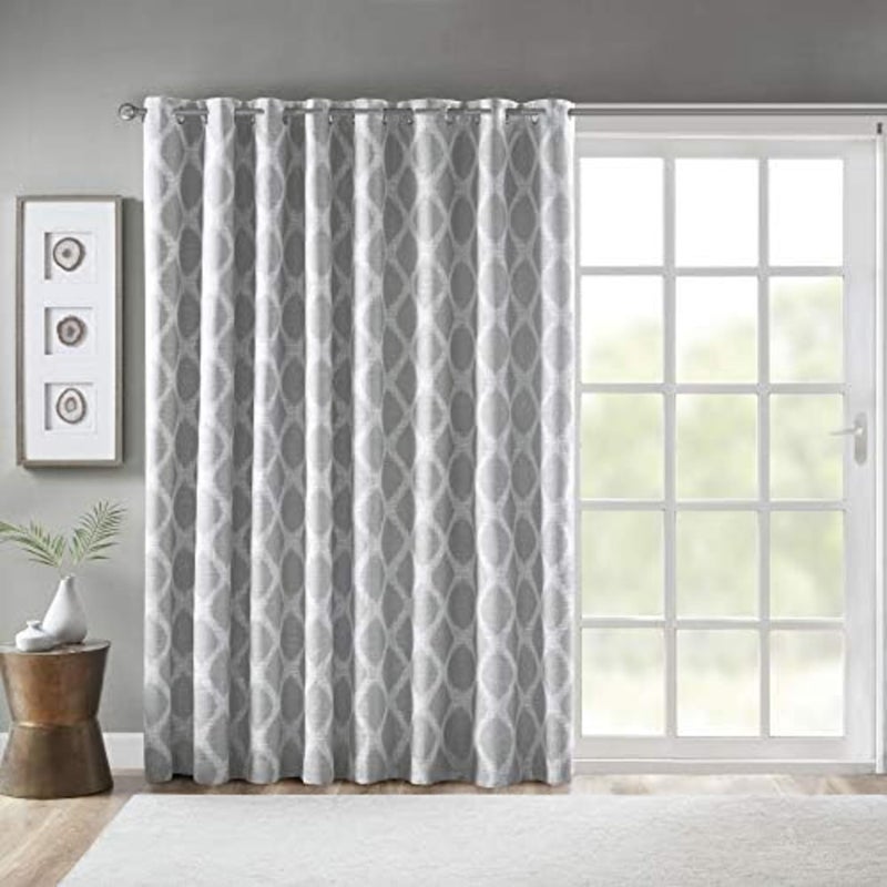 Sun Smart Blakesly Blackout Curtains Patio Window, Ikat Print, Grommet Top Living Room Decor, Living Room Decor, Thermal Insulated Light Blocking Drape for Bedroom and Apartments, 100" x 84", Grey